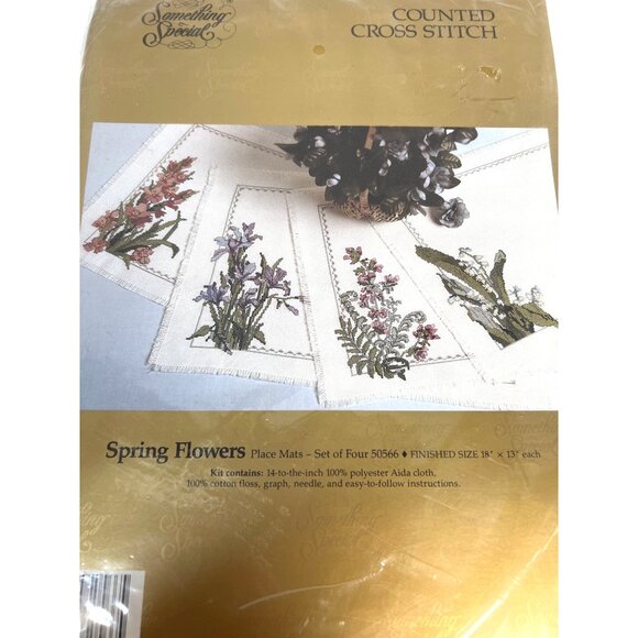 Something Special Counted Cross Stitch Spring Flowers Place Mats Set Of Four 18" - Picture 2 of 4